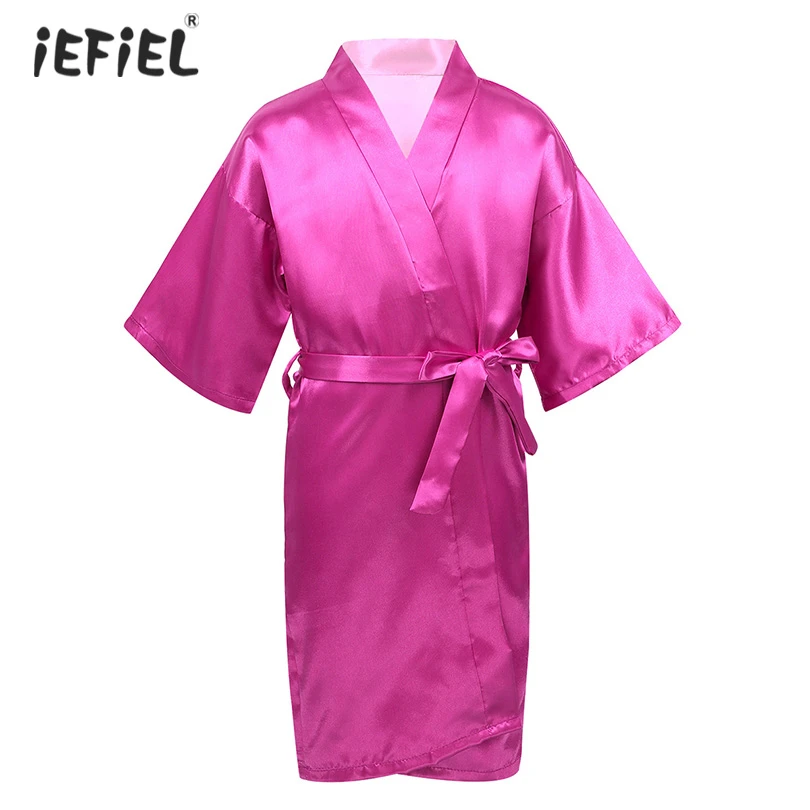 Kids Girls Solid Color Satin Kimono Robe Bathrobe Nightgown Sleepwear For Spa Party Wedding Birthday Robes Aliexpress