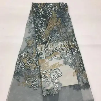 

2020 Latest Green Gold Line Flower French Nigerian Lace Fabric High Quality Multicolor Sequins Laces Fabric Wedding Tulle Lace