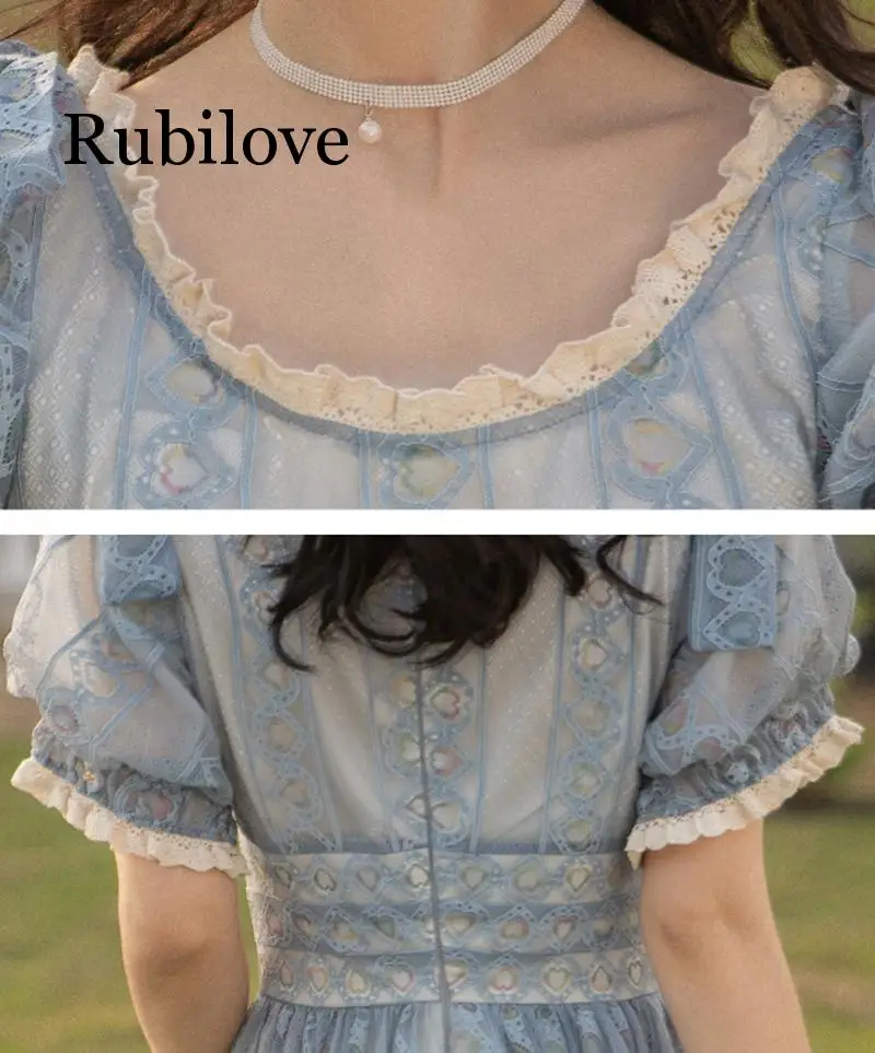 Rubilove в стиле «лолита»; сезон лето Для женщин Длинные вечерние платья Винтаж с открытыми плечами сексуальное кружевное платье, вязанное крючком; тюль; платье макси платье