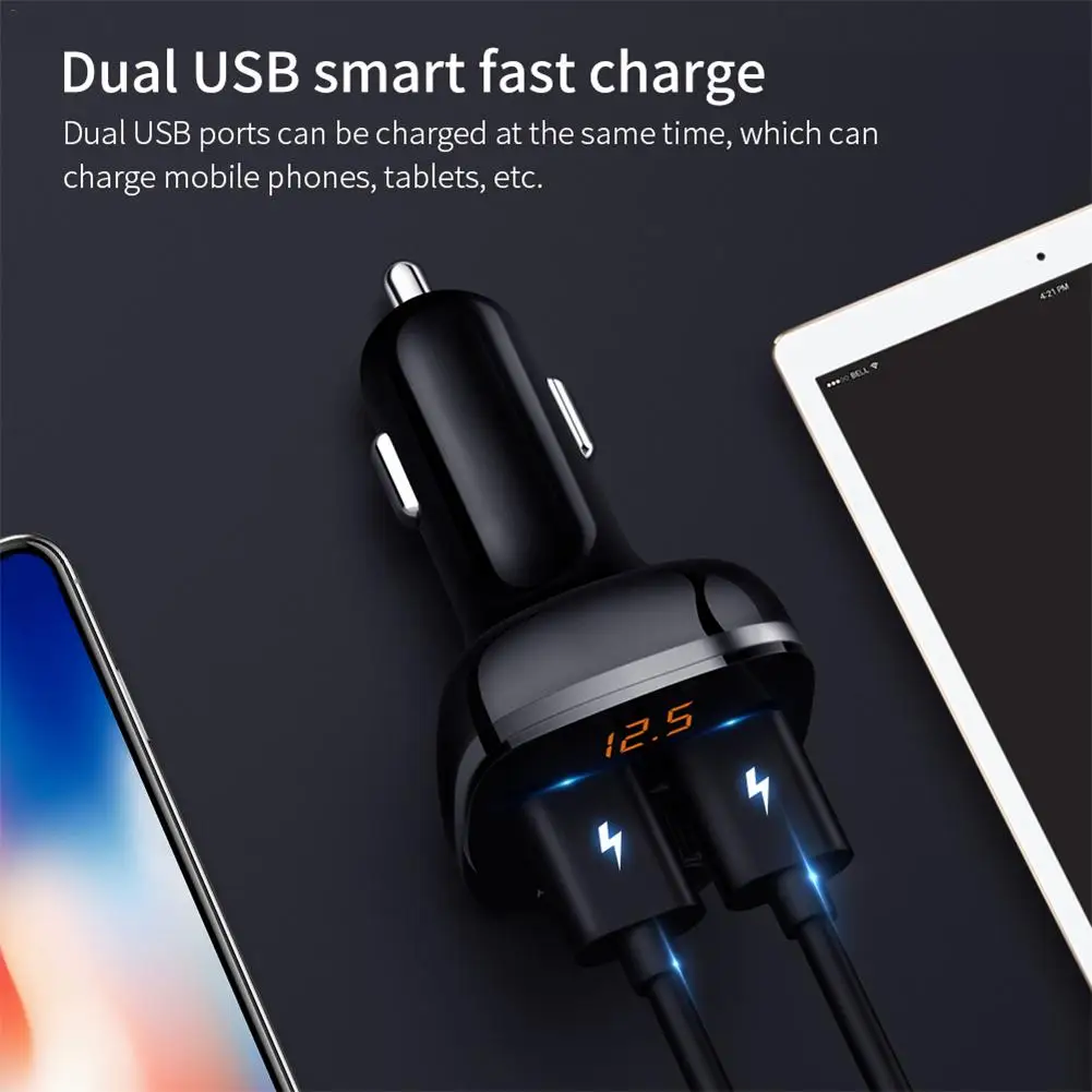 Обновленный Быстрый двойной USB зарядное устройство Bluetooth Handsfree автомобильный комплект FM передатчик LCD Цифровой вольтметр TF карта U диск AUX плеер# M2