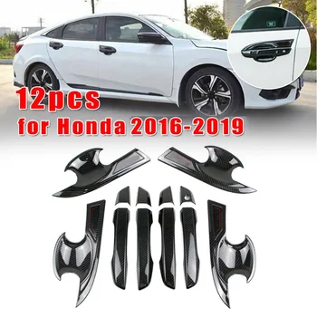 

12*Carbon Fiber Style Door Handle+Bowl Cover For Honda Civic 2016 2017 2018 2019 Add Style To Your Vehicle