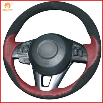 

MEWANT Wine Red Leather Black Suede Steering Wheel Cover for Mazda 3 Axela 2013-2016 Mazda 6 Atenza 2014-2017 Mazda 2 2015-2017
