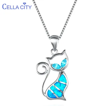 

Cellacity 925 sterling silver necklace for women With Cute Animal shape blue opal gemstones Pendant Necklace Female party Gift