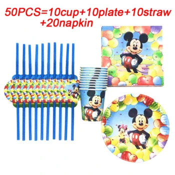 

Disney Mickey Mouse Theme Girl Boys Birthday Party Paper Cups+Plates+Straws+Napkins Anniversaire Party Supplies Tableware Set