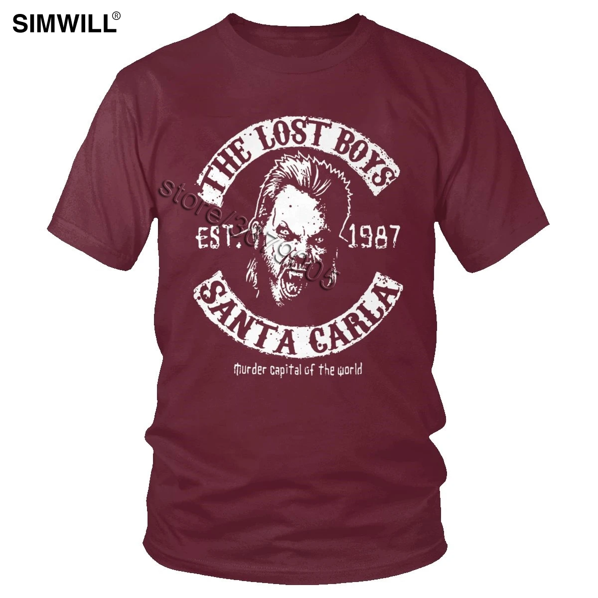The Lost Boys Santa Carla T-shirt Men's Cotton Graphic Tees Short Sleeve Round Collar T Shirts Stylish Shirts Plus Size Tops - Цвет: Бургундия