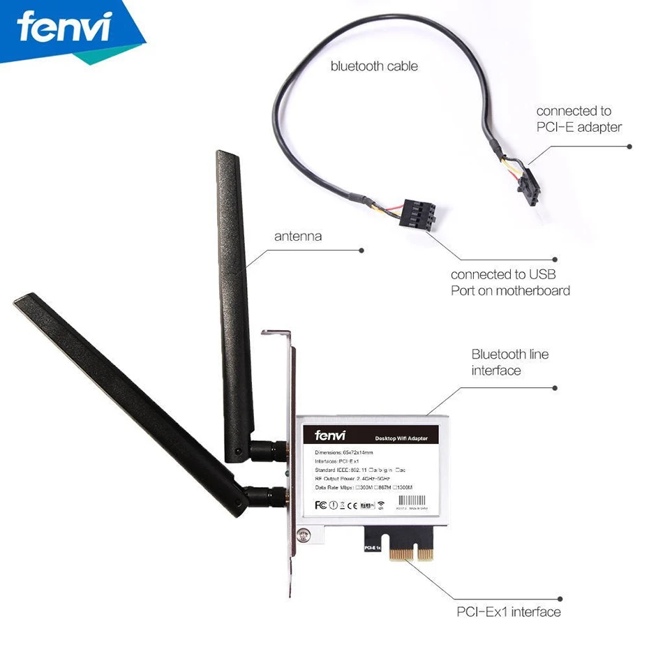 Беспроводной настольный адаптер Fenvi PCI E WiFi переменного тока 867 Мбит/с 802 11 карта