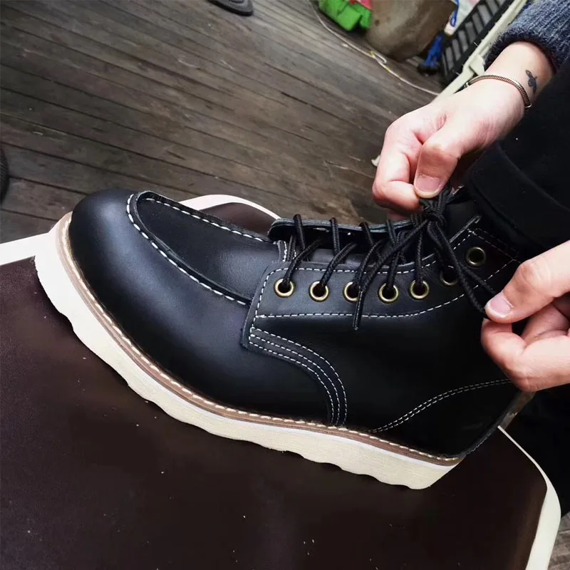 

2019 WInter All-matching Vintage Chunky Cowboy Shoes Oversize Botas Mens Work BLack Dress Streetwear Boots