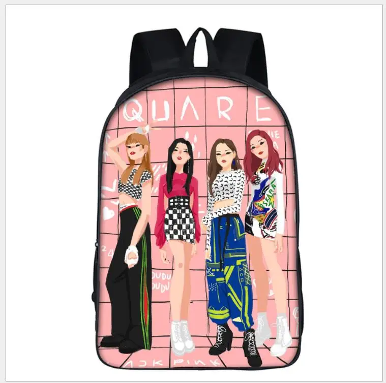 Черная розовая школьная сумка для девочек KPop, для подростков, 16 дюймов, рюкзак, дорожная посылка, женская сумка на плечо, Mochila - Цвет: Picture color