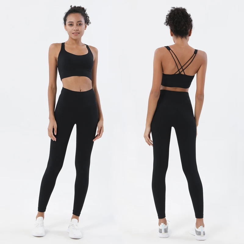 TRY TO BN Yoga Set Women Workout Sportswear Neck Sleeveless Crop Top High Waist Elastic Leggings Gym Fitness Women's Tracksuit custom logo mens round neck sweatsuit joggers casual solid color fitness casual breathable tracksuit 2 piece set