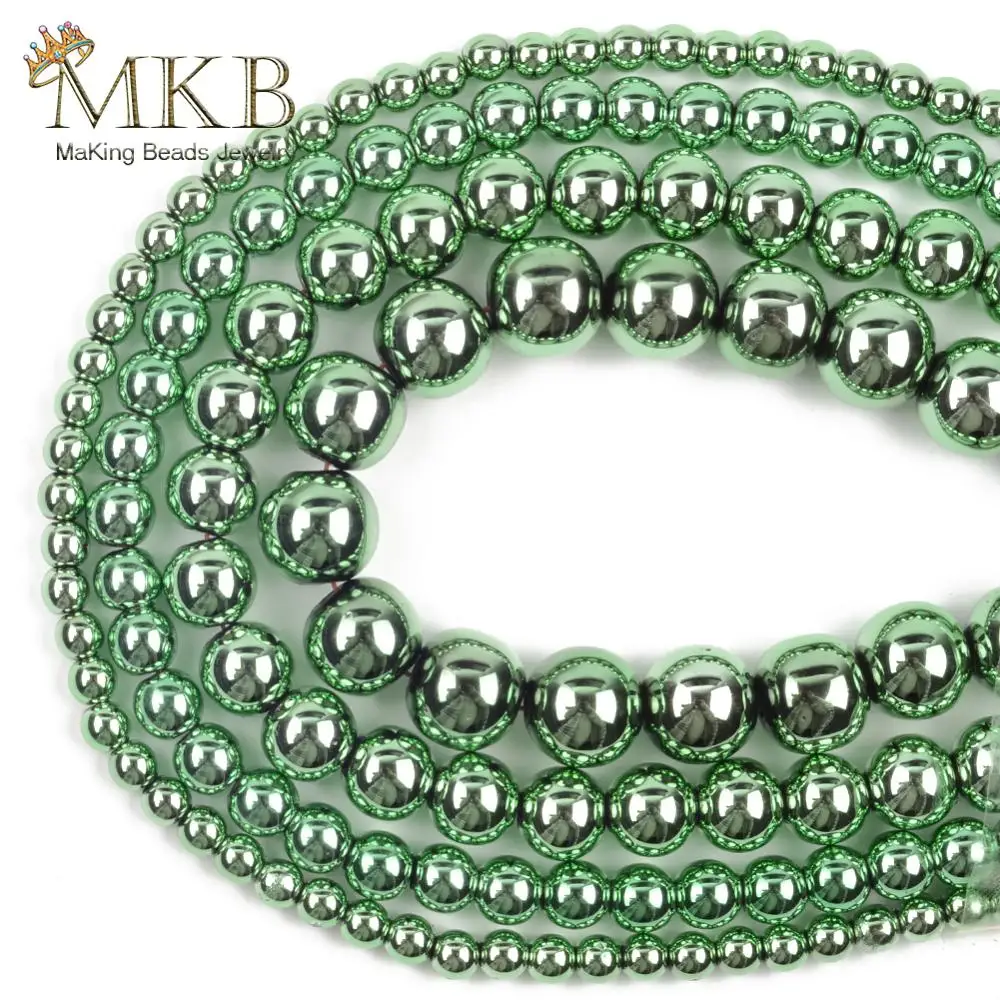 Natural Green Nano Vacuum Plating Hematite Stone Flat Round Beads For