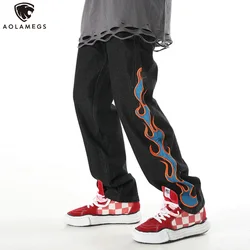 Aolamegs pantalones vaqueros Hipster para hombre, ropa de calle de moda que combina con todo, estilo Retro, bordado de llama, Hip Hop