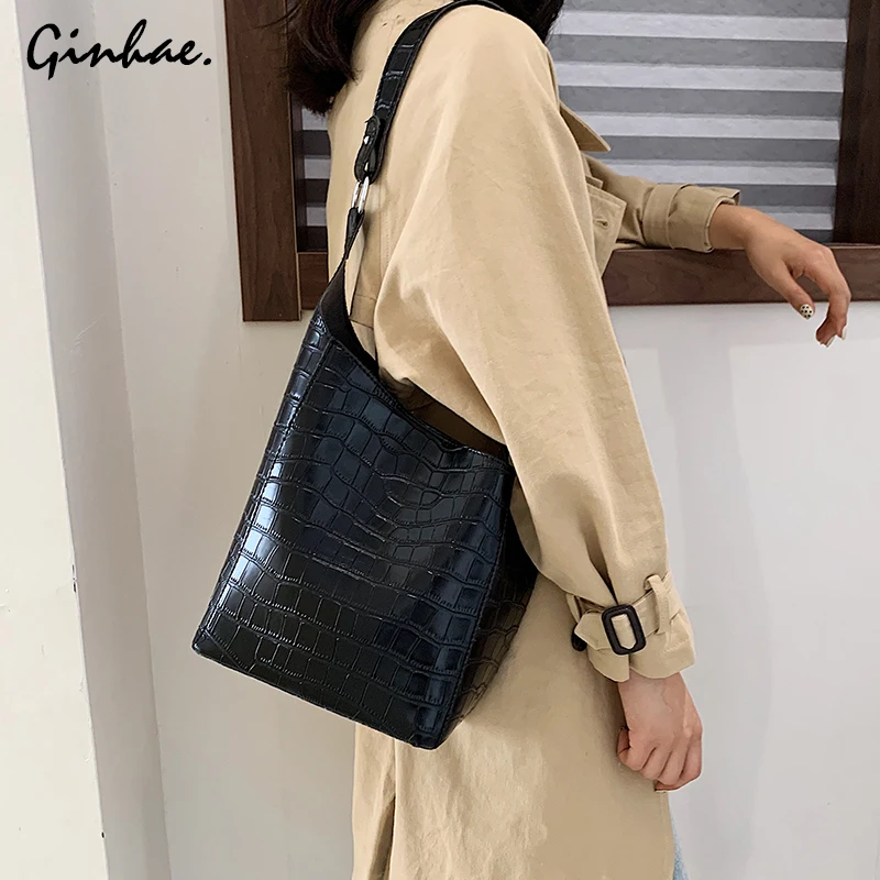 

2Pcs Luxury Alligator PU Leather Handbags And Purses Women Vintage Crossbody Shoulder Bags Designer High Quality Bucket Bags