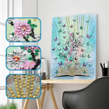 

Special Shaped Diamond Painting Flower Butterfly on Book DIY 5D Partial Drill Cross Stitch Kits Crystal Rhinestone Home Decor