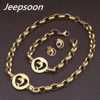

Wholesale Stainless Steel Vintage Jewelry Love Gold Color Bracelet Necklace Earrings Sets For Woman Gift SFKGAOCF