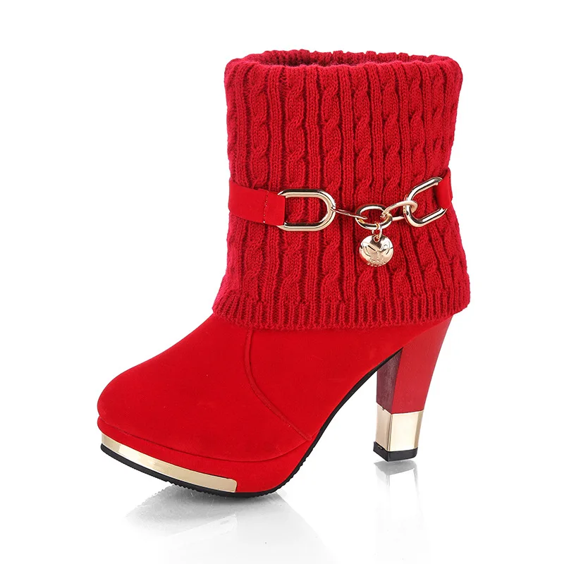 

2019 Autumn And Winter New Style European And American-Style Thick with High Heels Middle Boots Women's round-Toe Metal Decorati