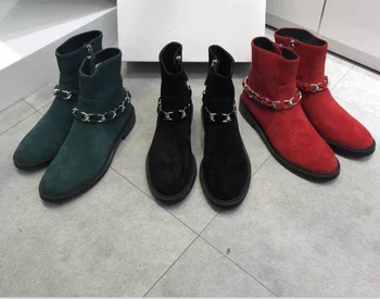 

new Women's Boots Brand High Quality Women Genuine Leather Lace-up Ankle Boots Female Square Heel Boots