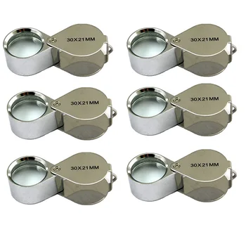 

6 Pcs Mini 30X 21mm Jeweler Jeweler's Jewelry Loupe Magnifier Magnifying Glass Silver with Box