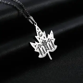 

EUEAVAN 10pcs/lot Maple Leaf Tree House Fire Moon Pentagram Star Stainless Steel Necklaces Women Men Pendant Gift Wholesale