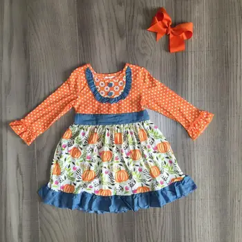 

children girls fall/winter skirt girls Halloween dress girls pumpkin polka dots dress with bow
