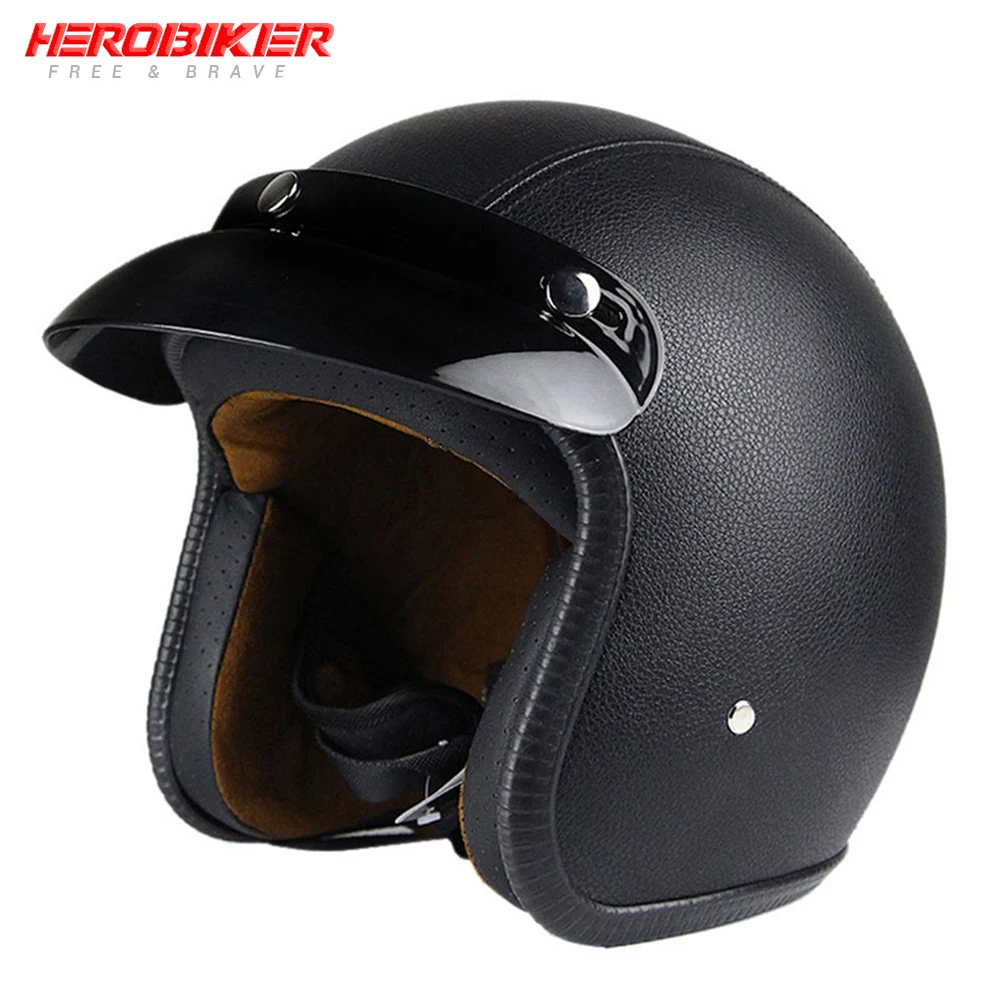 HEROBIKER Синтетическая кожа мотоциклетный шлем Ретро Крейсер чоппер Скутер Кафе Racer