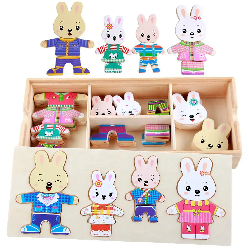 72PCS Children Early Education Puzzle Bear Change Clothes Wooden Puzzle Toys DIY Dressing Puzzle Montessori Benefits Wisdom Toys 2