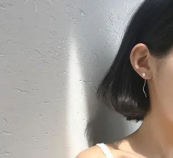 

100% Lady's Real. 925 Sterling Silver Fine Jewelry Twisted waterwave Flower Dangle Threader earrings Pull Through Long gtle1996