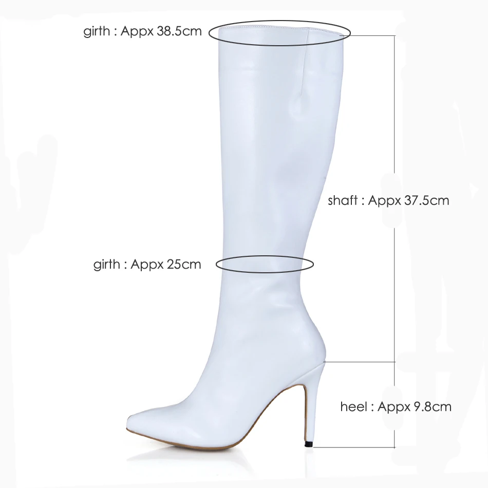 Women Stiletto Thin High Heel Knee-High Boots Pointed Toe White PU Fashion Evening Party Ball Lady Office Long Boots 70887BT-r