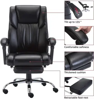 

Ergonomic Office Executive Chair with Foldable Upholstered Footrest Computer Chair Adjustable and Reclining Backrest