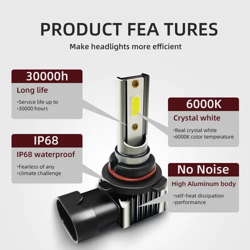 Roadsun-LED H11 헤드라이트, H1 H4 H7 9006 HB4 9005 HB3 6000K 10000LM 자동 램프, 아주 밝은 자동차 안개등, 주간 주행 등 2