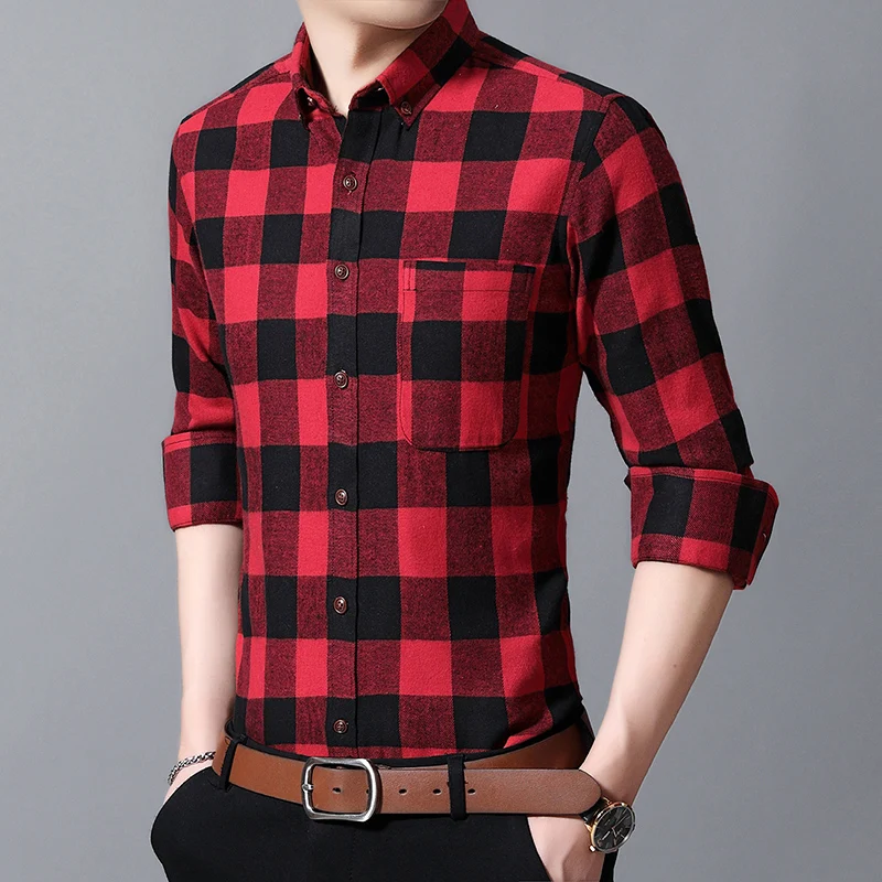 Homme New Autumn Winter Flannel Red Checkered Shirt Men Shirts Long Sleeve  Chemise Homme Cotton Male Check Shirts Plaid Shirt _ - AliExpress Mobile