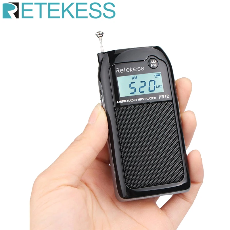 RETEKESS PR12 Мини цифровой карманный радио FM/AM 2 диапазона MP3 музыкальный плеер с