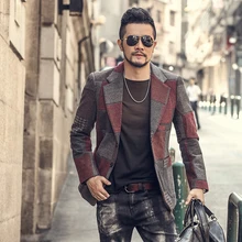 Весенний сшитый клетчатый костюм в европейском стиле для мужчин, повседневный костюм, серый клетчатый Тонкий деловой Блейзер, Ретро Красный мужской свадебный костюм F196-5