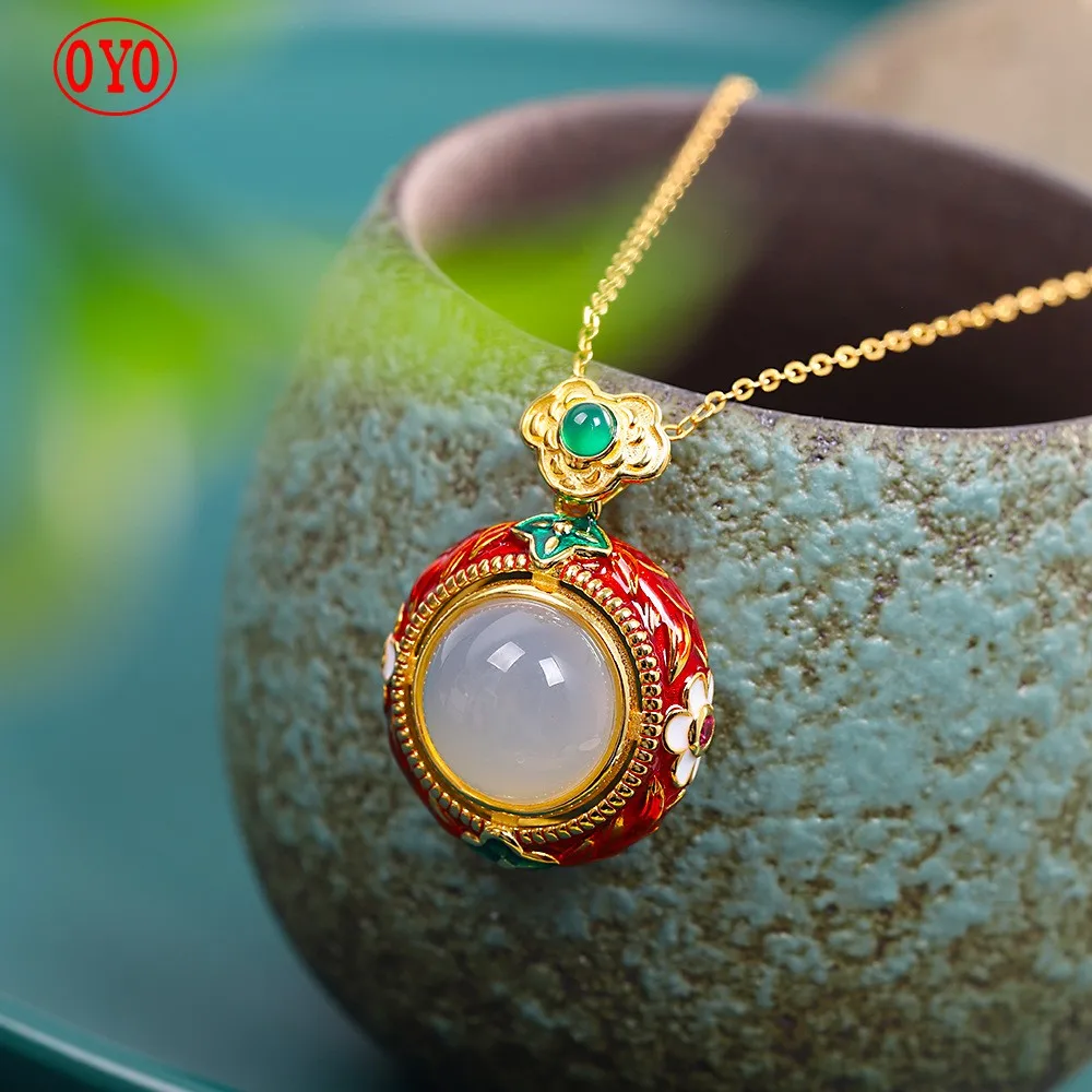 

s925 Silver jewelry Thai national wind enamel red corundum pendant new products