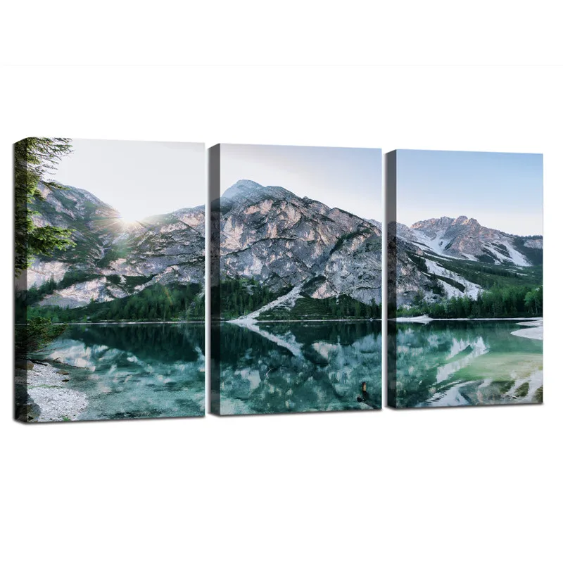 Nordic Landscape Poster Mountain Lake Reflection Framed Canvas Painting Nature Scenery Wall Picture for Living Room Home Decor | Дом и сад