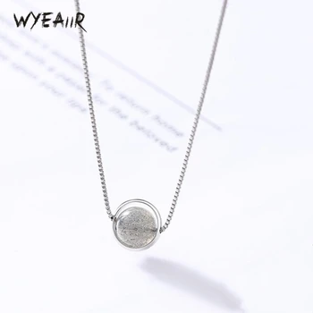 

WYEAIIR Geometry Round Moonstone Simple Temperament Pendant Fashion 925 Sterling Silver Clavicle Chain Female Necklace