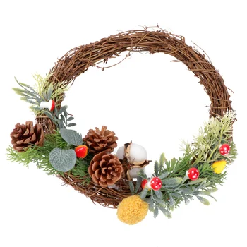 

1pc Christmas Style Simulation Wreath Decor Simulation Wall Door Decor Rattan Ring Decor for Restaurant Shop