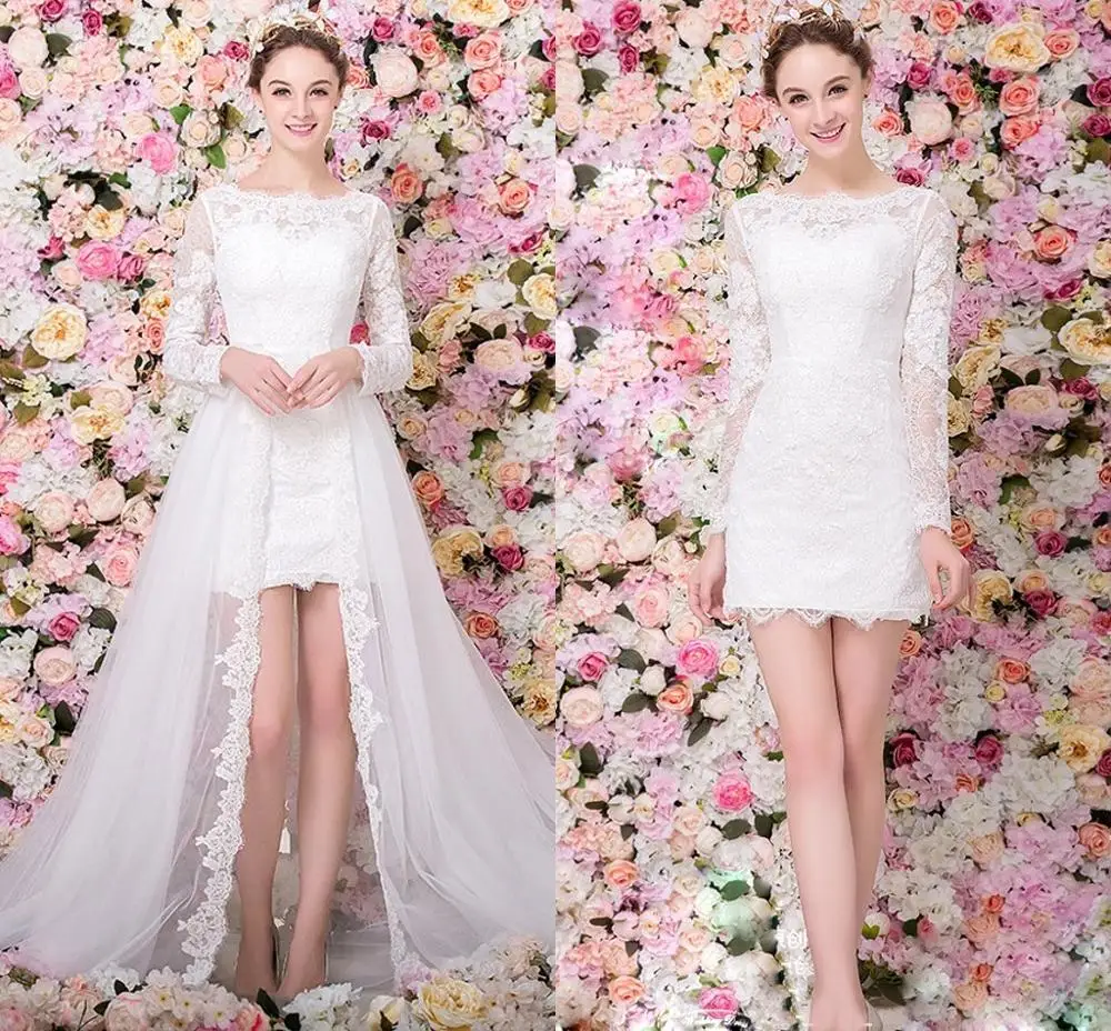 

New Lace Beach Wedding Dress with Detachable Train 2021 Lace Appliqued Tulle Bride Gowns Robe De Mariage