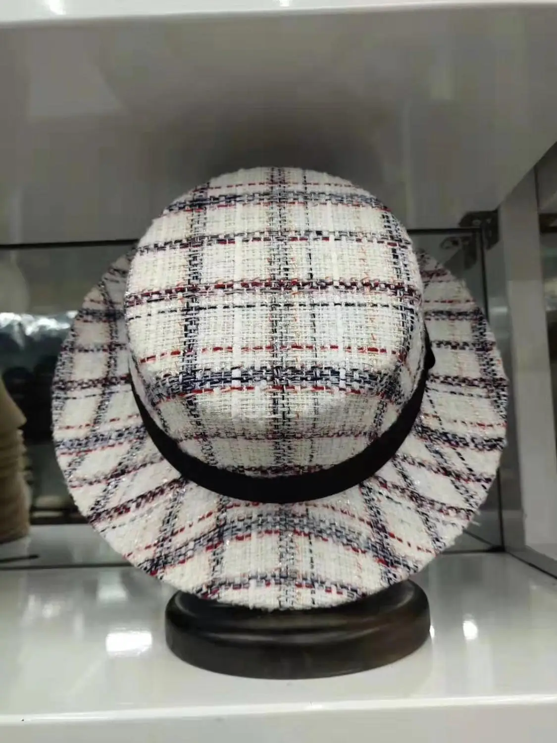 

01909-weimin Custom fabrics plaid tweed fedoras hat cap men women leisure panama jazz hat