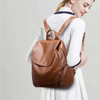 

Multifunction Theft Backpack High capacity Women Backpack Soft PU Leather Shoulder Schoolbag Vintage Travel Sports Rucksack Sac