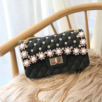 

Women Fashion Evening Bag Rhomboids Pattern High End PU Leather Clutch Purse Lady Diamond Pearl Studded Crossbody Shoulder Bag