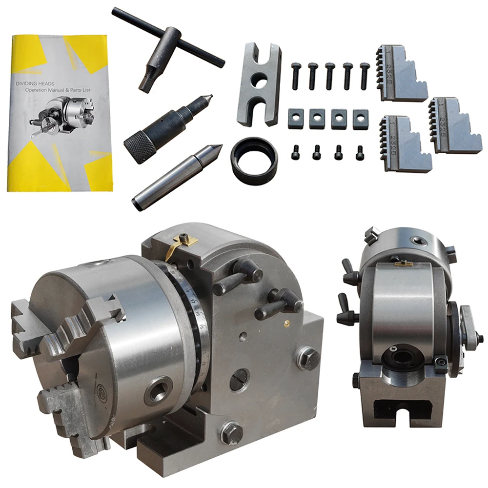 Dividing Head BS-0 5Inch 3 Jaw Chuck Dividing Head Set Precision Semi Universal Dividing Head for Milling Machine Rotary