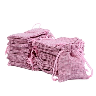50 шт. винтажный натуральный джут Hessian Drawstring мешок мешковины свадебный подарок мешок E65B - Цвет: Pink