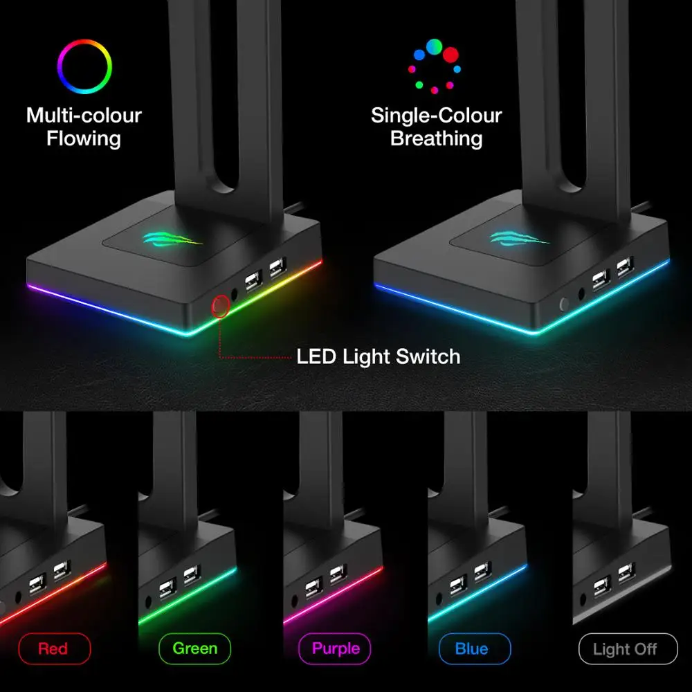 Support de Casque RGB - Hub 3x USB et chargeur smartphone sans fil  induction pour Gamer - Base - Rétroéclairé (7 modes)