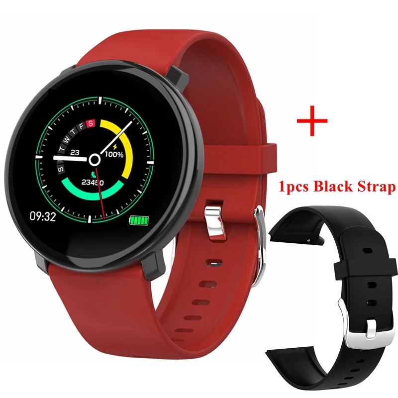 red add black strap LYKRY M31 Смарт-часы полный экран сенсорный для мужчин и женщин IP67 водонепроницаемый монитор сердечного ритма кровяного давления для xiaomi honor phone - Цвет: red add black strap