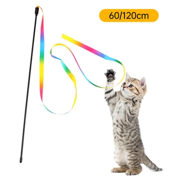 

Funny Cat Stick Pet Toy 60/120cm Toys Kitten Colorful Rod Cat Toys Plastic Interactive Stick Pet Cat Supplies