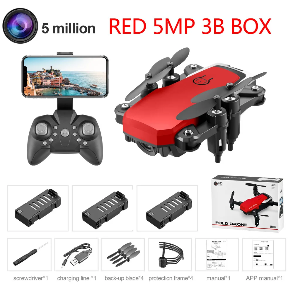 Red 5MP 3B LF606 квадрокоптер мини Дрон с 4K камерой HD складные дроны один ключ возврат FPV Следуйте за мной RC вертолет Квадрокоптер детские игрушки - Цвет: Red 5MP 3B