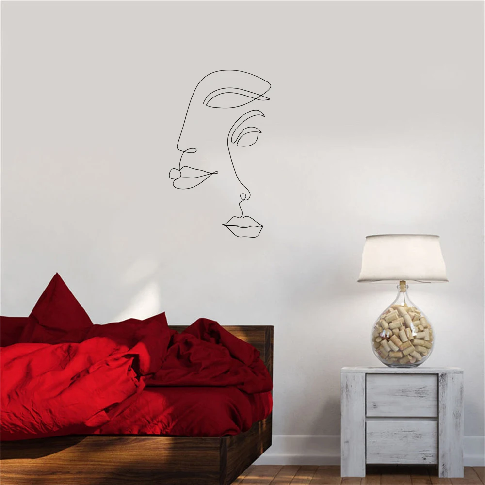 Ins Nordic Figures Line Abstract Two Different Faces Wall Sticker Home Decor For Livingroom Bedroom Vinyl Mural Revocabel ph737