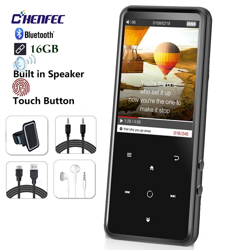Металлический 16 Гб Bluetooth 4,0 MP3 плеер с 2,4 дюймовым TFT цветным экраном FM/Диктофон без потерь звук сенсорная кнопка музыкальный плеер - Цвет: C10-fullset-black