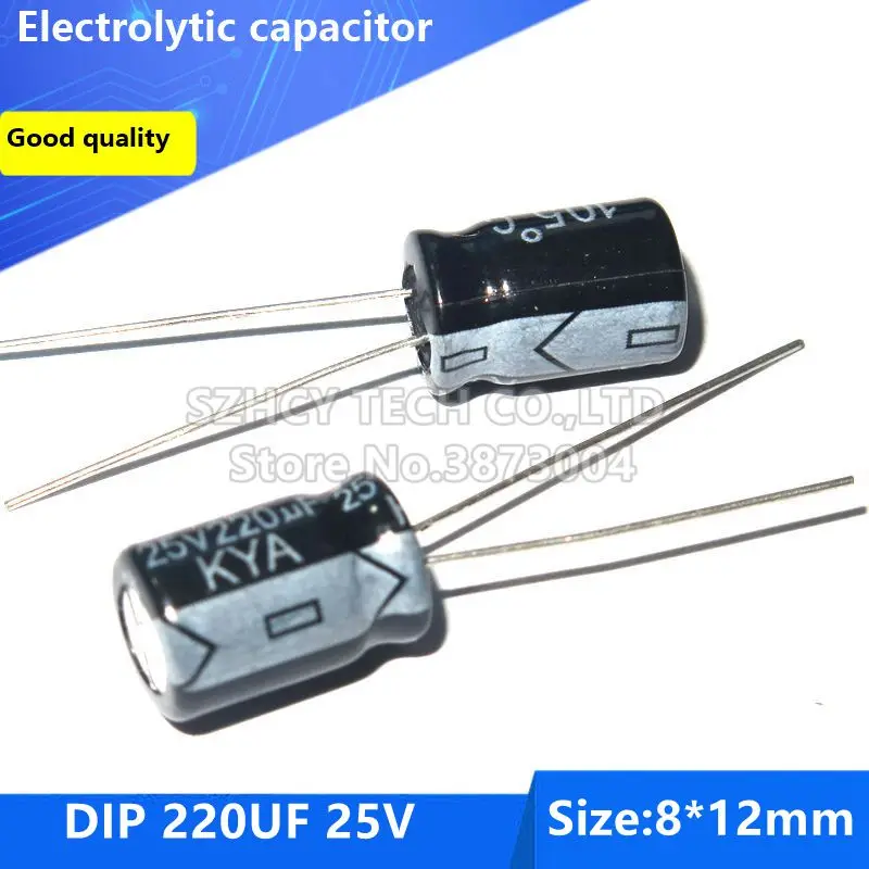

100 шт., электролитический конденсатор DIP 220 мкФ 25V 8*12