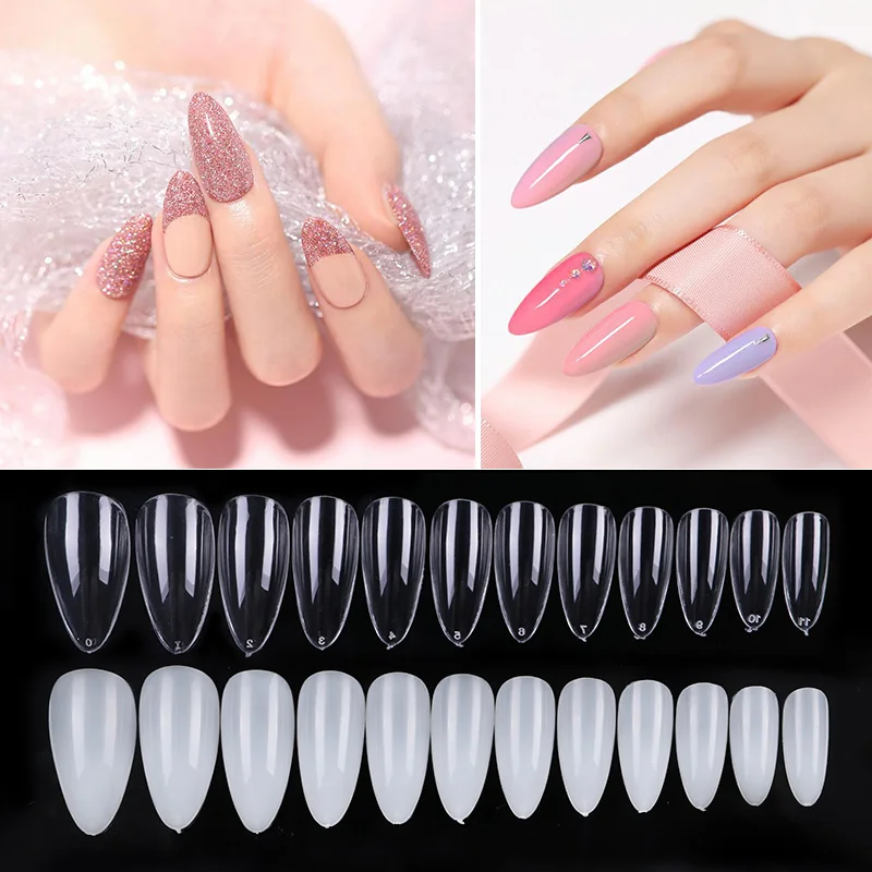 

120/504pcs Per Bag Nail Art Tips Transparent Natural False Full Cover Coffin Nails ABS Artificial Nail tips 12 Sizes Optional